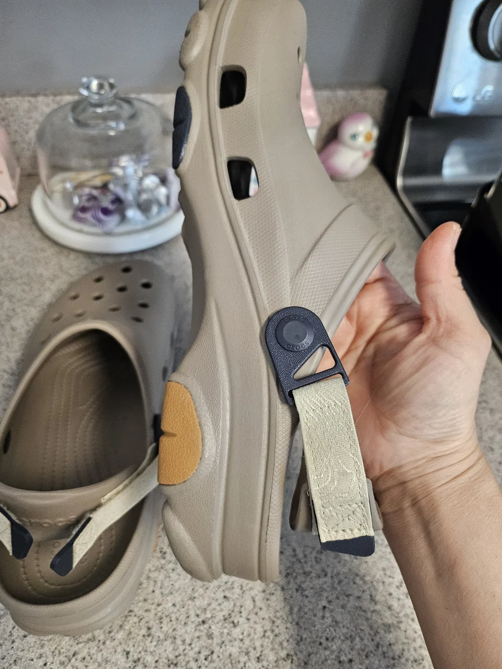 Beige Comfort Clogs with Adjustable Strap